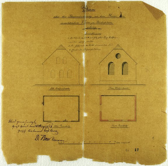 Plan zum Umbau der Synagoge von 1873. Plan zum Umbau der Synagoge von 1873.